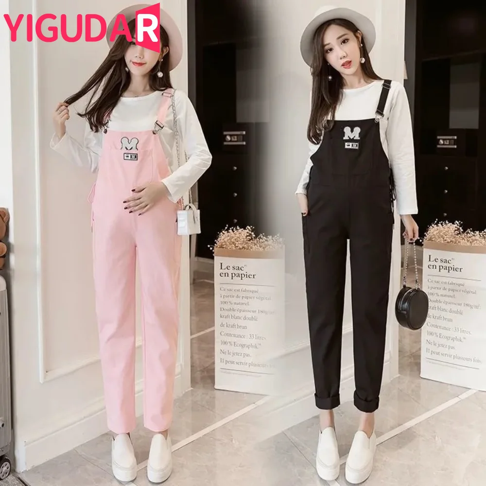 Autumn Korean Fashion Maternity Bib Pants Loose Jumpsuits Clothes for Pregnant Women Pregnancy Overalls T Shirt Sets