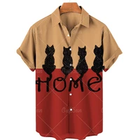 mens shirts cat print retro hawaiian shirts single row buttons short sleeves mens 5xl fashion loose casual 2022 summer shirts