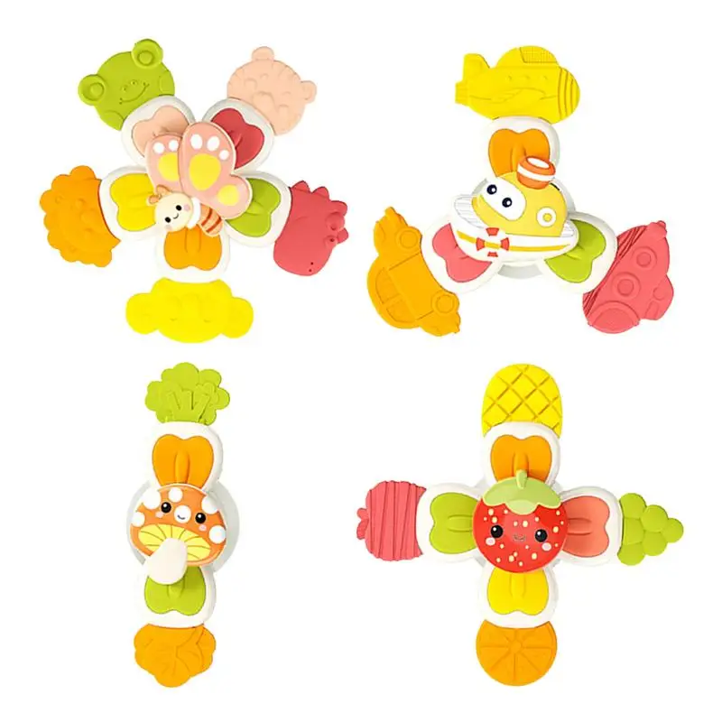

Suction Cup Spinning Top Toy 4Pcs Cartoon Animal Hand Spinning Toys Sensory Spinning Top Toys For Toddlers 0-1 Years Old Suction