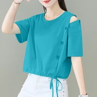 short sleeve t shirt womens summer 2022 new loose korean style round neck loose solid fashion base women t shirts tops e29