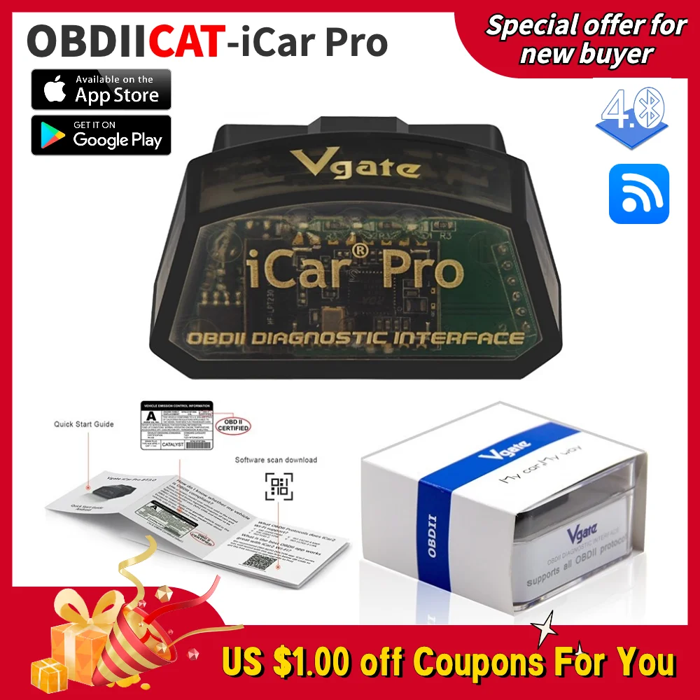 

OBDIICAT-50PCS Vgate iCar Pro Bluetooth 3.0/4.0/WIFI OBD2 Scanner Android/IOS Car Diagnostic Tool ELM327 V2.1 iCar Pro Scanner