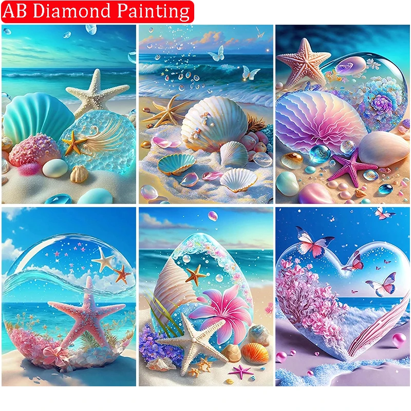 

AB Drill Diamond Painting Fantasy Shell Seaside Scenery Diamond Embroidery Mosaic Cross Stitch Kit Girl Bedroom Home Decoration