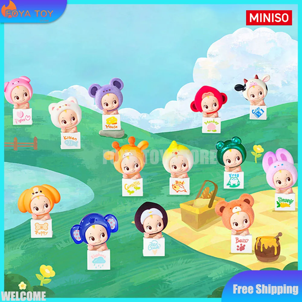 Фото Новая оригинальная серия MINISO Kewpish Love Animal в позе лежащего животного, сюрприз-бокс, настольное украшение, игрушки-сюрпризы, подарки на день рождения. №1