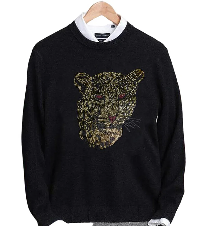 

Anime Rhinestones Sweater Winter Men's Rollneck Warm Knitted Sweater Keep Warm Men Diamond stone designs