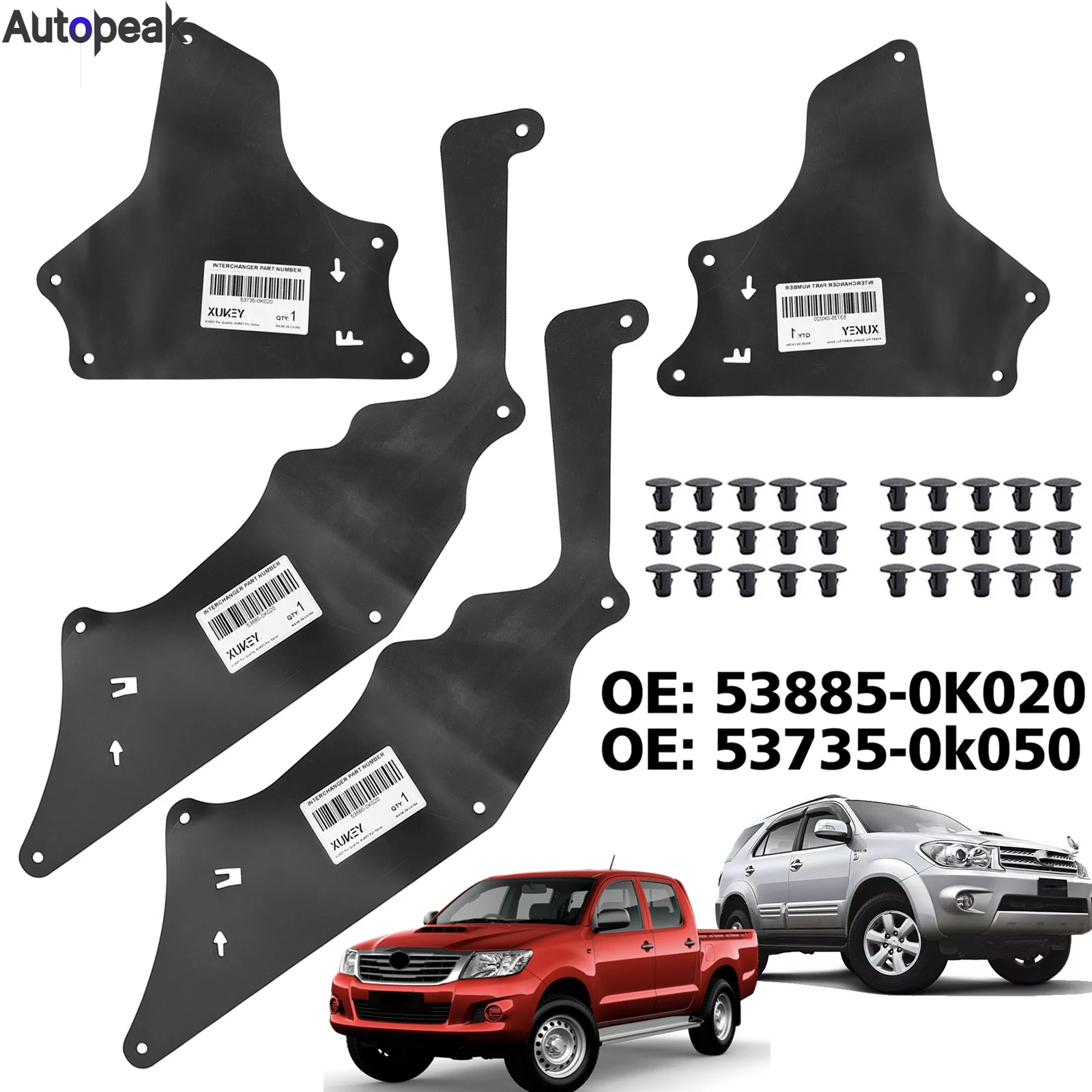 

4 шт. для Toyota Hilux Fortuner 2004-2015, передний брызговик, фартук, защита крыла, уплотнитель 53885-0K020 53735-0k020 AN20 AN50