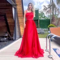sumnus red long evening dress sleeveless sequined shiny evening gowns ruched satin elegant dubai prom party gowns robe de soiree