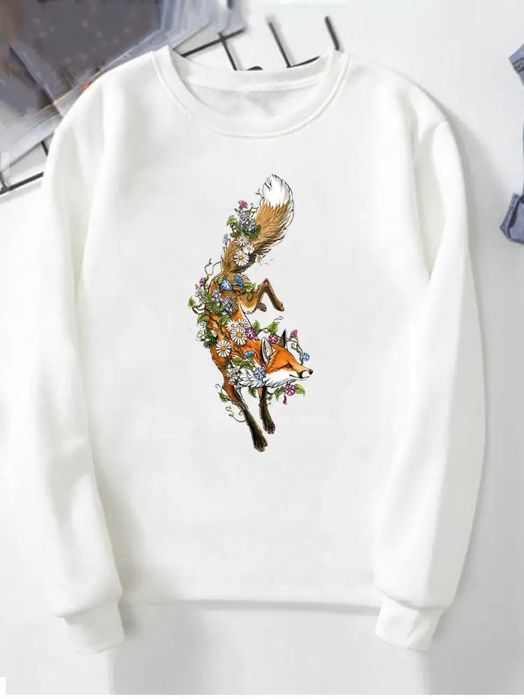 

Graphic Pullovers Wild Animal Flower Cute Fashion Women Clothing Hoodies Lady Autumn Spring Winter Female O-neck Sweatshirts