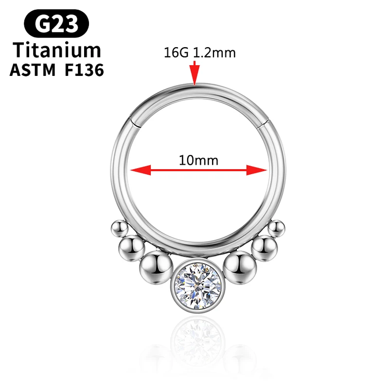 Industrial Piercing Septum Clicker G23 Titanium Earrings Tragus Cartilag Hinged Segment Beads Nose Rings for Women Helix Jewelry