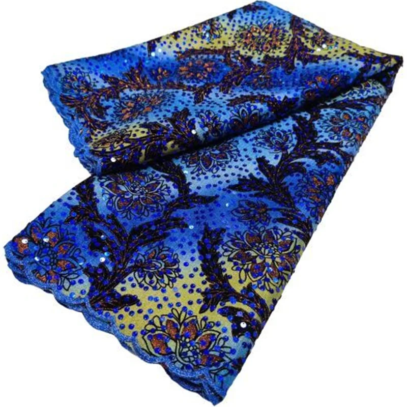 

African Lace Fabric 2022 Royal Blue High Quality Velvet Material Latest Nigerian French Sequins Lace Fabric For Party Dress