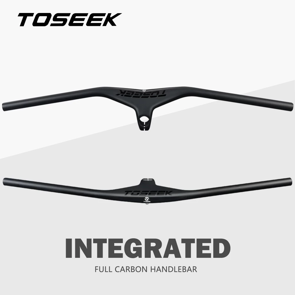 TOSEEK Matte Black Carbon Fibre Bicycle MTB Riser -17 Degree One-shaped Integrated Handlebar With Stem For Mountain Bike Parts