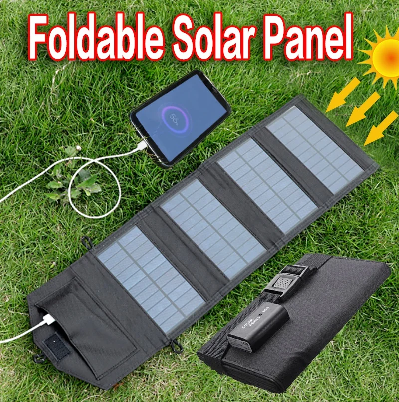 foldable outdoor travel portable solar charger for phone battery hiking camping usb 5v solar panel emergency portable power cell free global shipping