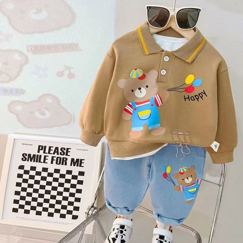 

Spring Baby Boys Clothing Set Clothing Outfit Newest Knitted Solid Color Casual Top Polo T-shirt +pants 2PCS 3 4 5 T