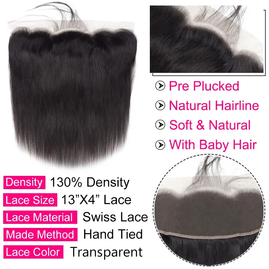 BAHW Hair Малайзийские прямые волосы 3 пучка с 13x4 кружевными фронтальными волосами Remy