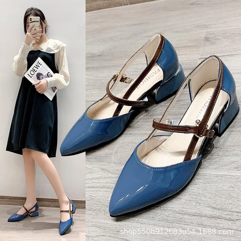

Thick Heel Shoes Women's 2022 Spring and Summer New Pointed Toe Mary Jane Women's Shoes Autumn Shallow Mouth High Heels