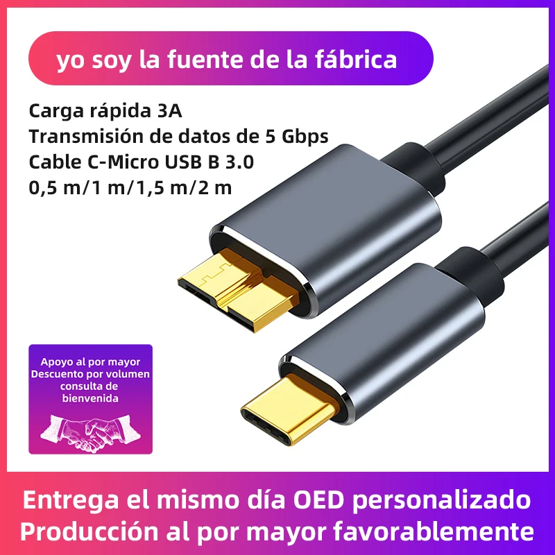 

Кабель USB-C/USB 3.0 Micro B, скорость передачи данных 5 Гбит/с, для внешнего жесткого диска, компьютера