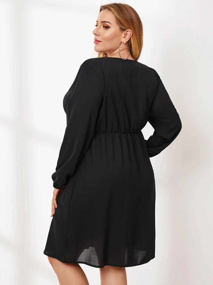Sexy Street Long sleeve V Neck Solid Color Dresses 2022 Plus Size Women Colthing For Summer Fashion Casual Office Lady Dress