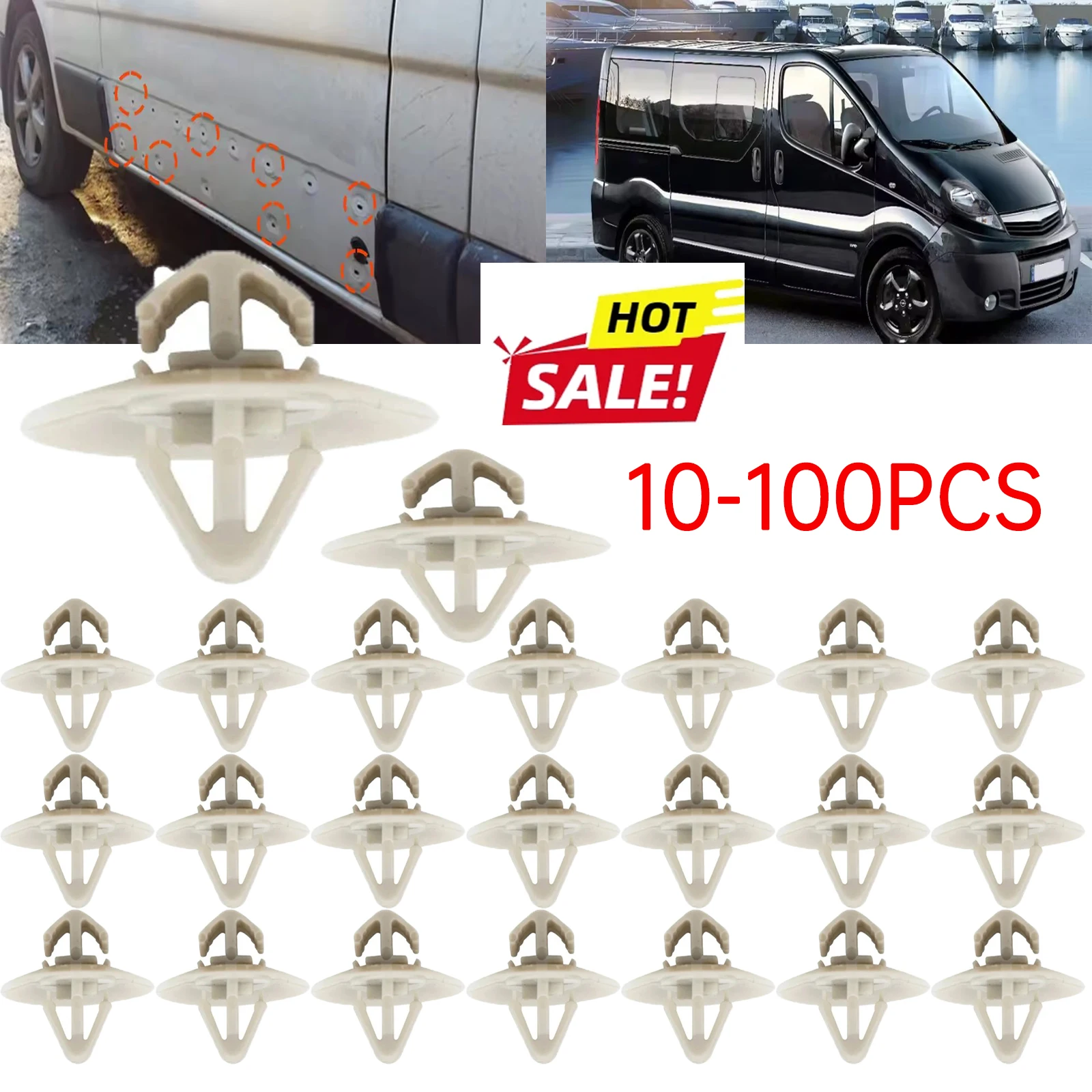 Фото 10-100 шт. для Renault Trafic, GM, Volvo, Iveco: Зажимы-фиксаторы (пуш-риветы) 7703077421, пластиковые крепежные клипсы для обшивки дверей автомобиля №2