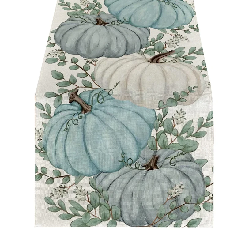 

Fall Eucalyptus Leaves Pumpkins Table Runner, Autumn Thanksgiving Kitchen Dining Table Decoration For Indoor