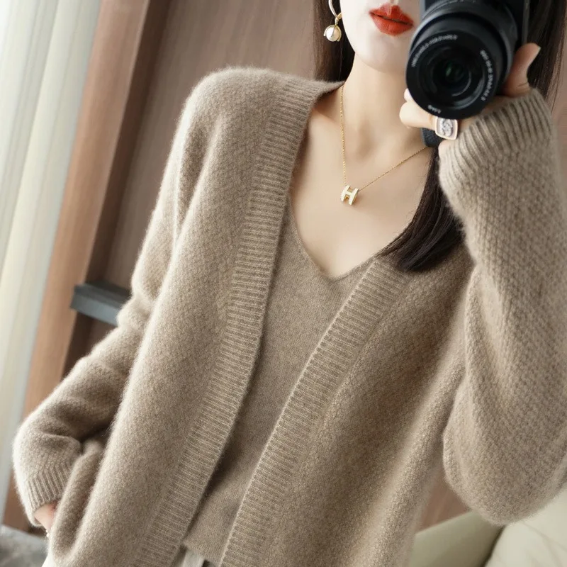 Однотонные кардиганы для женщин корейский стиль вязаный дизайн с длинным