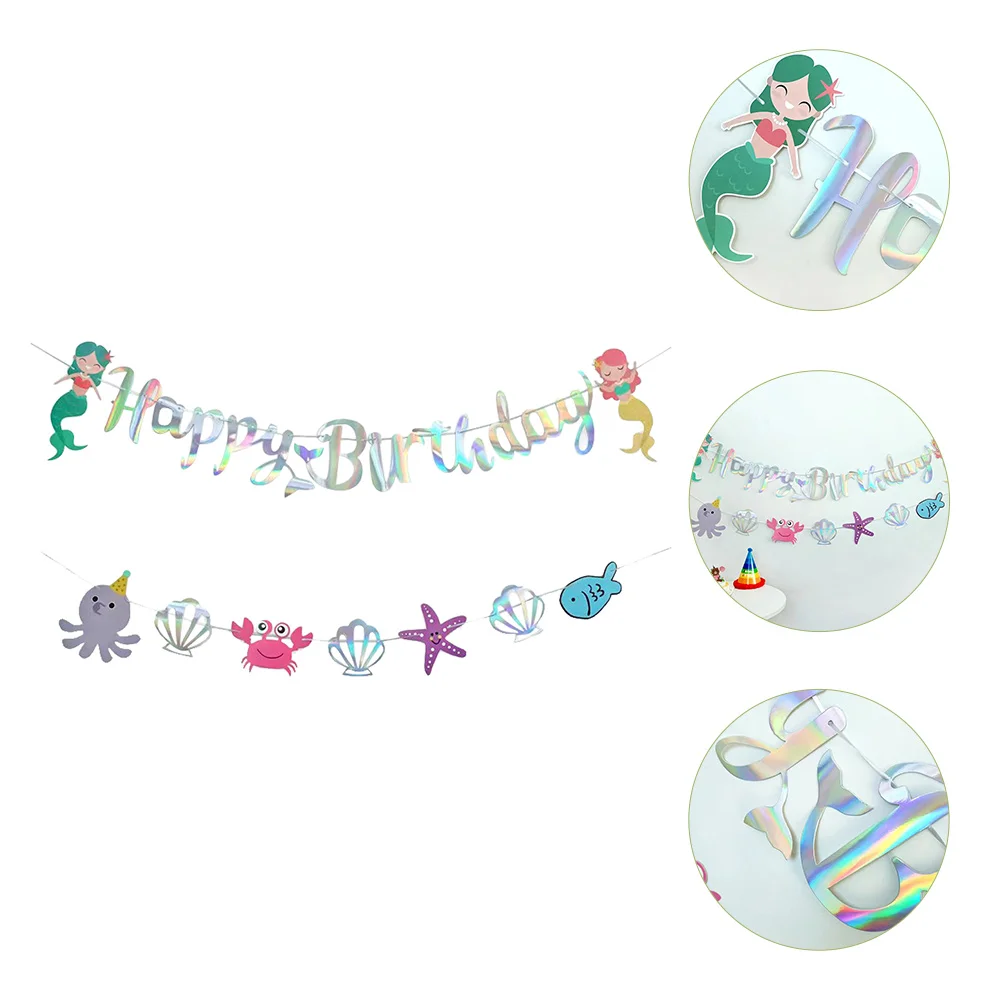 

2pcs Mermaid Theme Banner Decorative Hanging Banners Mermaid Party Supplies