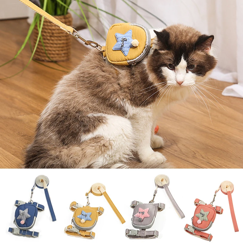 

With Backpack Dog Pulling Traction Rope Pet Products Cat Dog Harness Chest Strap Pet Snack Bag Leash Traction Ropes With Bag