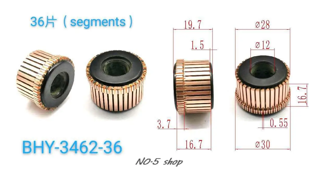 

5Pcs 28x12x16.7(19.7)x36P Copper Bars Electric Motor Commutator BHY-3462-36