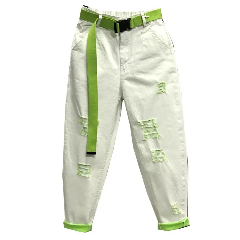 

Women's Jeans Candy Hit Color Spring Autumn Women Loose Hole Light Green Ankle Length Harem J441