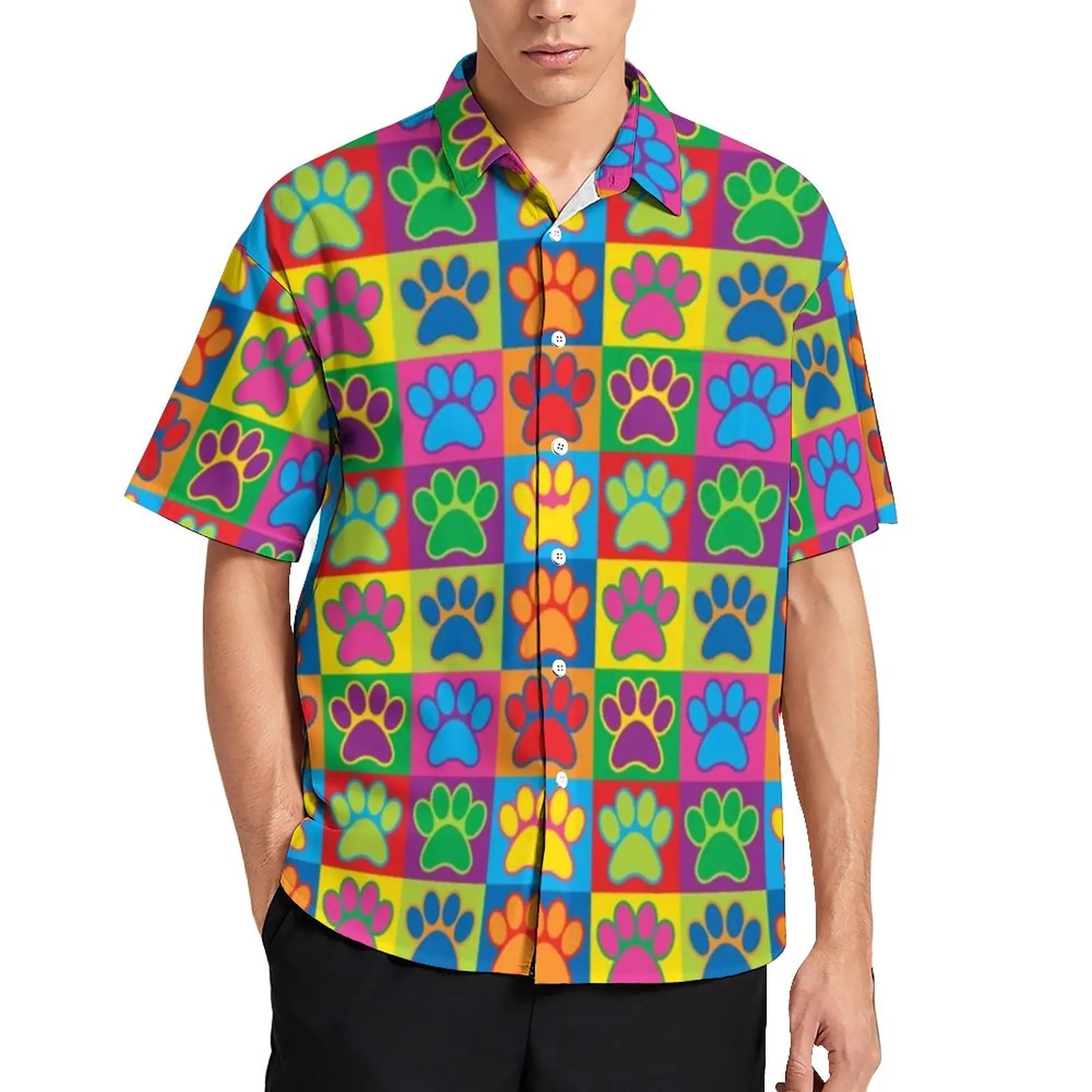 

Красочные повседневные рубашки в виде собачьих лап, Пляжная рубашка в стиле поп-арт с лапами, Гавайские модные блузки, Мужская графика