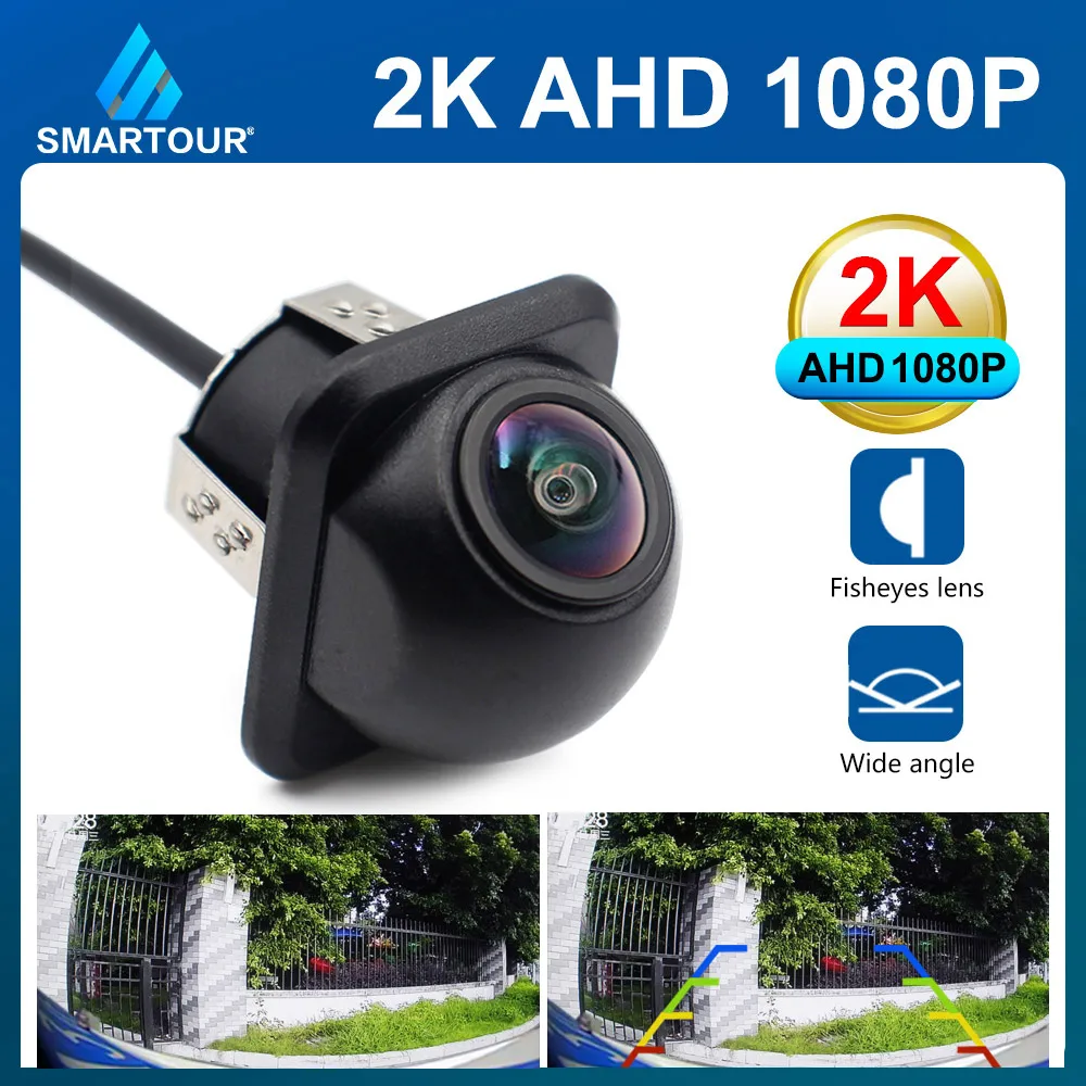Smartour 2K AHD 1080P CVBS Night Vision 180 Degree Wide Angle Fisheye Vehicle HD Reverse Backup Universal Car Rear View Camera
