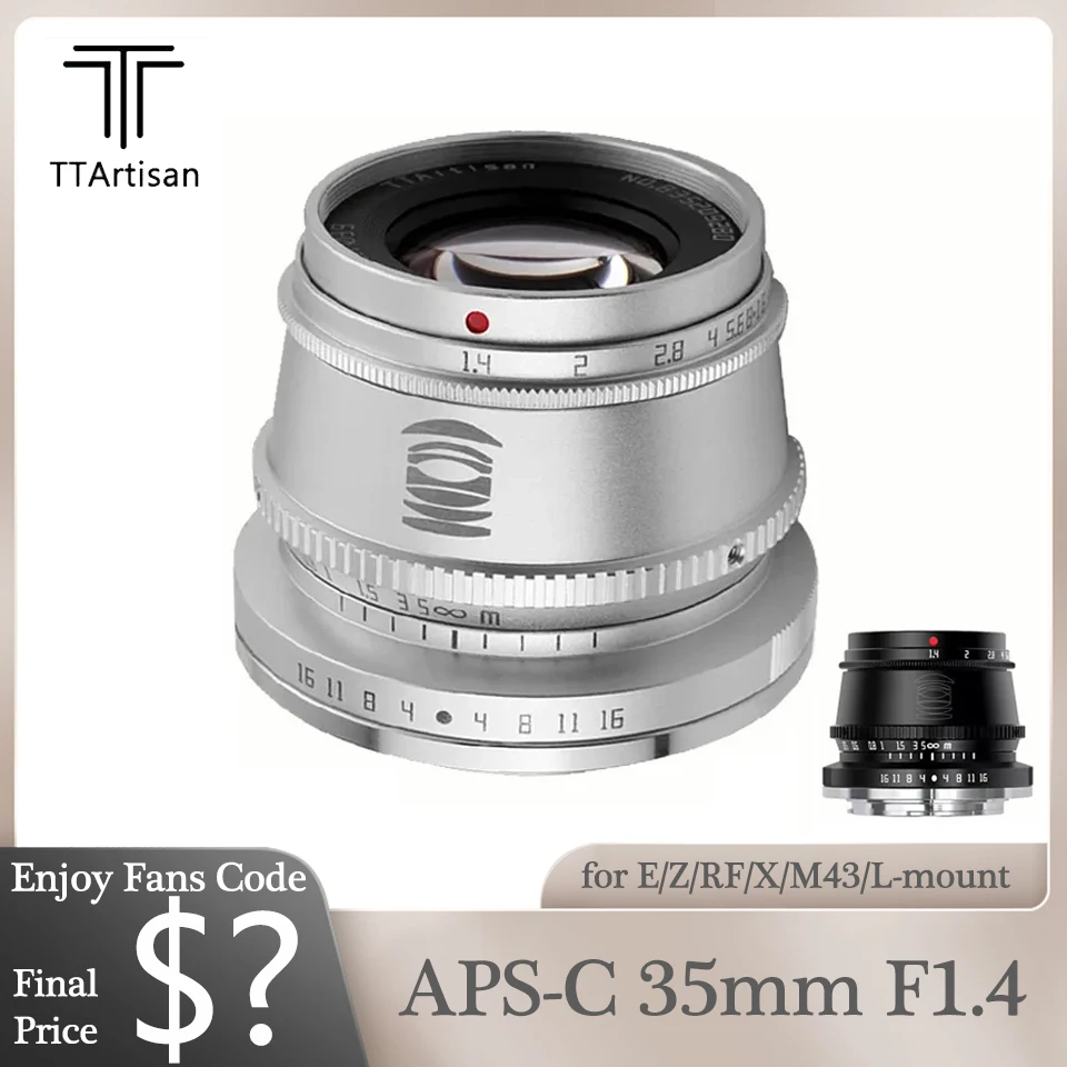 

TTArtisan APS-C 35mm F1.4 Manual Focus Mirrorless Camera Macro Lens for Sony A5000 Fuji X-T100 Canon M1 M2 Olympus M1E-M5 Nikon