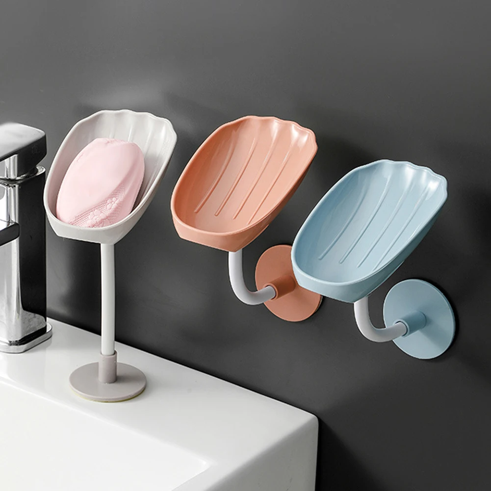 

New Free Punching And Pasting Wall-Mounted Leaf Shape Drain Soap Box Bathroom Accessories Toilet Laundry Supplies Tray Gadgets