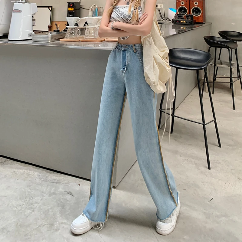 

Women Casual High Waist Plus Size Summer Denim Pants 2021 New Wide Leg Jeans Streetwear Vintage Loose Blue Boyfriend Trousers