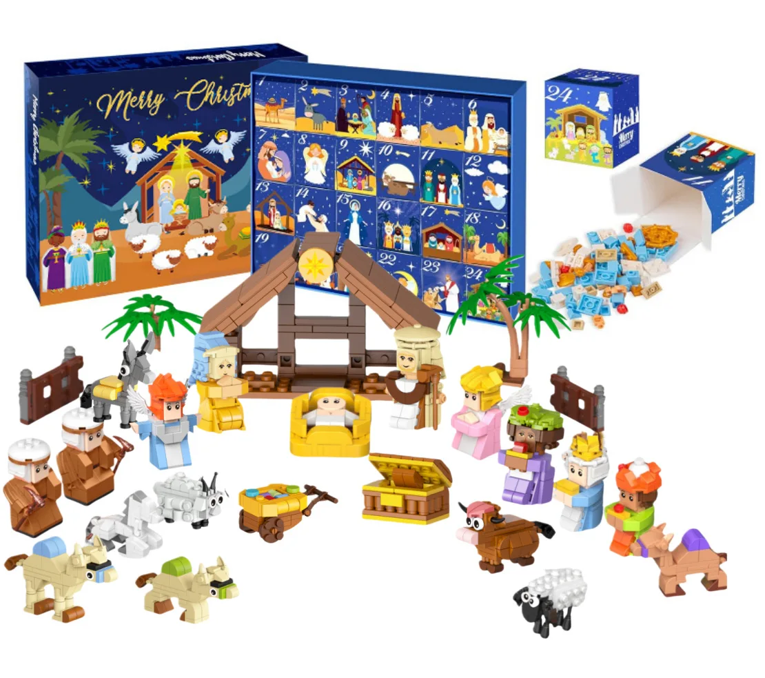 

Рождественский адвент-календарь, блоки, подарочная коробка, 24-дней забавной игрушки для мальчиков и девочек, праздничный подарок, христианский адвент-календарь обратного отсчета