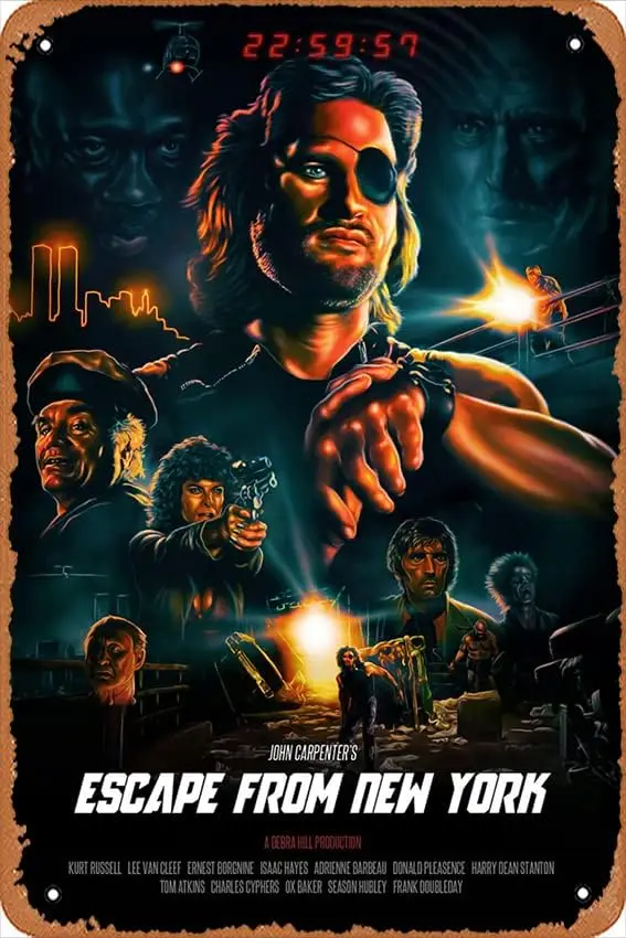 Muecddoa Movie Poster Retro Metal Sign Escape from New York Classic Film Tin Bar Pub Club Vintage Decorative Wa