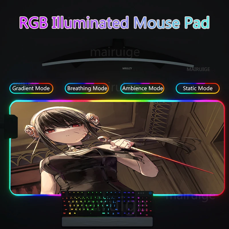 

Anime Spy X Family RGB Led Mouse Pad Yor Large MausePad Cute Anya Keyboard Backlight DeskMat Twilight Office Gaming Accessories