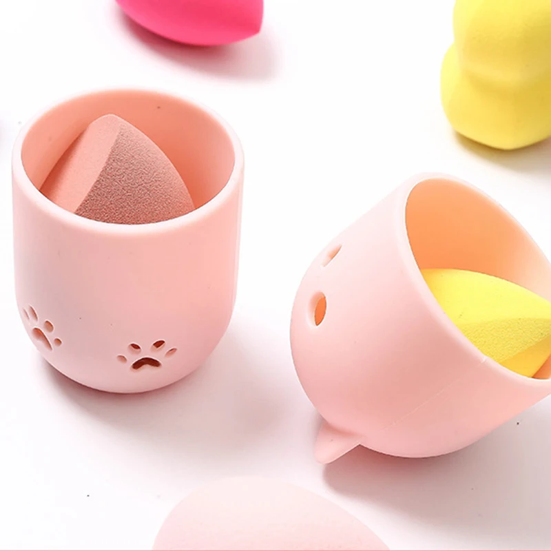 1Pcs Kitten Silicone Powder Puff Drying Holder Egg Stand Beauty Pad Makeup Sponge Display Rack Cosmetic Blender Case Puff Holder