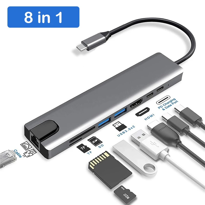 USB C Docking Station HDMI-compatible VGA USB PD LAN RJ45 SD Hub Adapter for Laptop Macbook HP DELL XPS Surface Lenovo ThinkPad