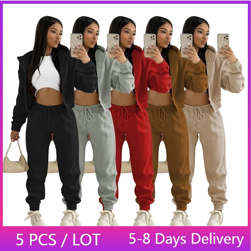 

Wholesale Items Winter Sweatsuits for Women Sportswear Casual Thick Warm Womens Two Peice Sets Zipper Hoodies and Sweatpants Set
