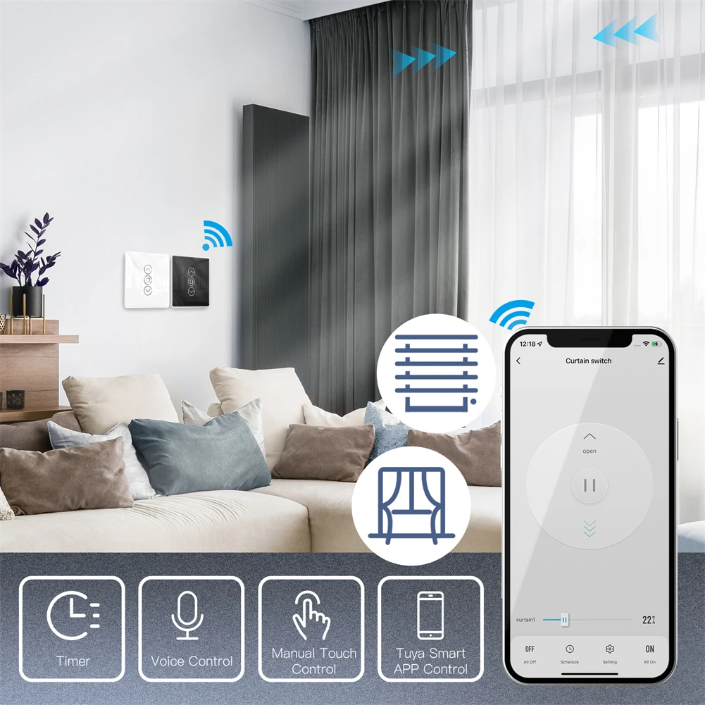 Умный Wi-Fi RF433 Переключатель Штор MOES Touch Sensor Со Дуговым Стеклом 2 5D Для Рулонных
