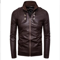 new black button trim motorcycle leather jacket mens business collar pu jacket motorcycle jacket motorcycle trim leather jacket
