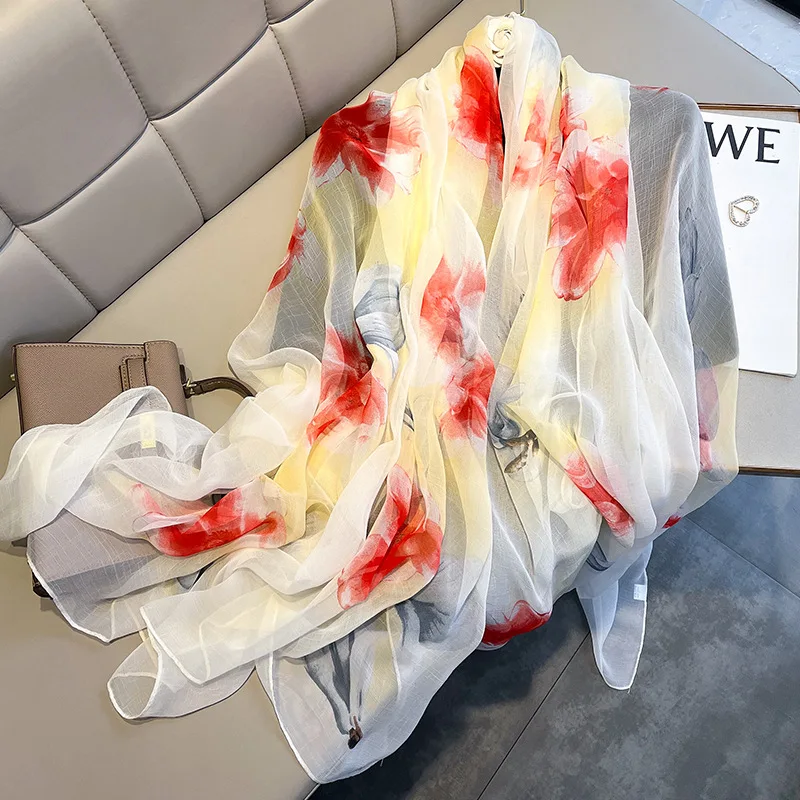 

2022 Women Scarf Fashion Summer Silk Scarves For Lady Shawls Wraps Female Hijabs Pashmina Foulard Bandana Neck Hijabs Scarfs