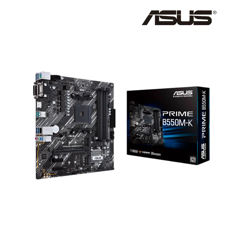 

ASUS PRIME B550M K New AMD B550 DDR4 PCIe 4.0, ECC Memory, 1Gb LAN, HDMI 2.1/D-Sub, 4K@60HZ, TPM, ASUS Control Center Express