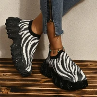 women lace up platform leopard sneakers female summer vulcanized elastic sport shoes ladies breathable footwear big size 43