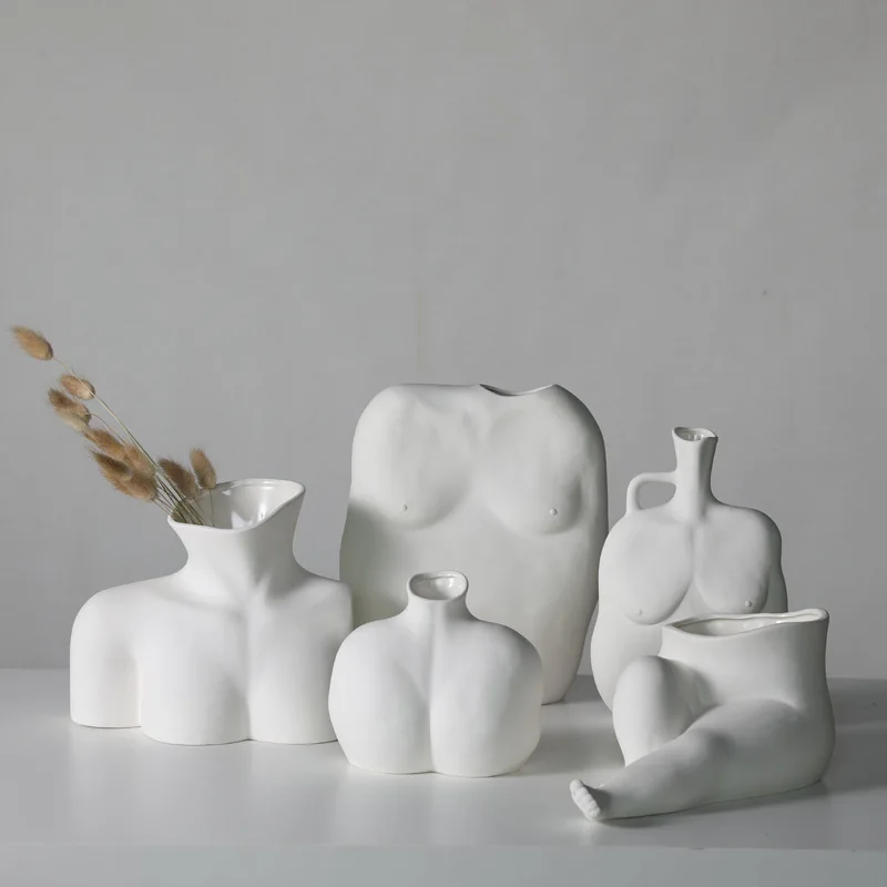 

Ceramic Craft White Vase Ornament Body Art Abstract Living Room Home Decoration Flower Arrangement Container Vases Nordic Style