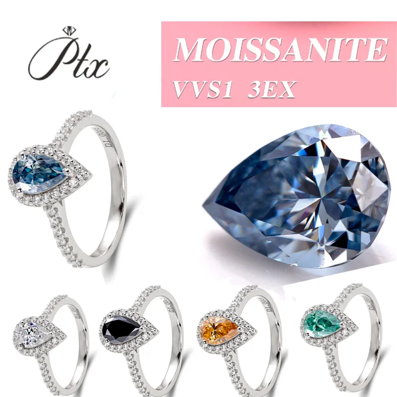 

4X6-11X15mm GRA Free Engraving Girdle Vivid Blue Color Brilliant Cut Pear VVS1 Test Positive Loose Moissanite Diamond Jewelry