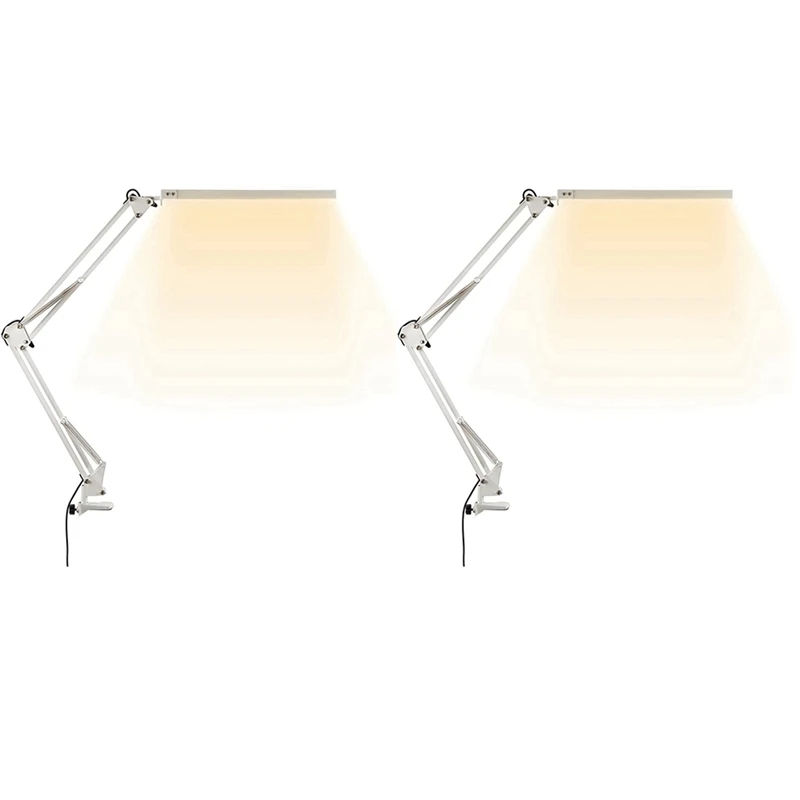 

2X LED Desk Lamp With Clamp, 10W Swing Arm Desk Lamp, 3 Lighting Modes, Adjustable Table Lamp For Study, Drawing,Office