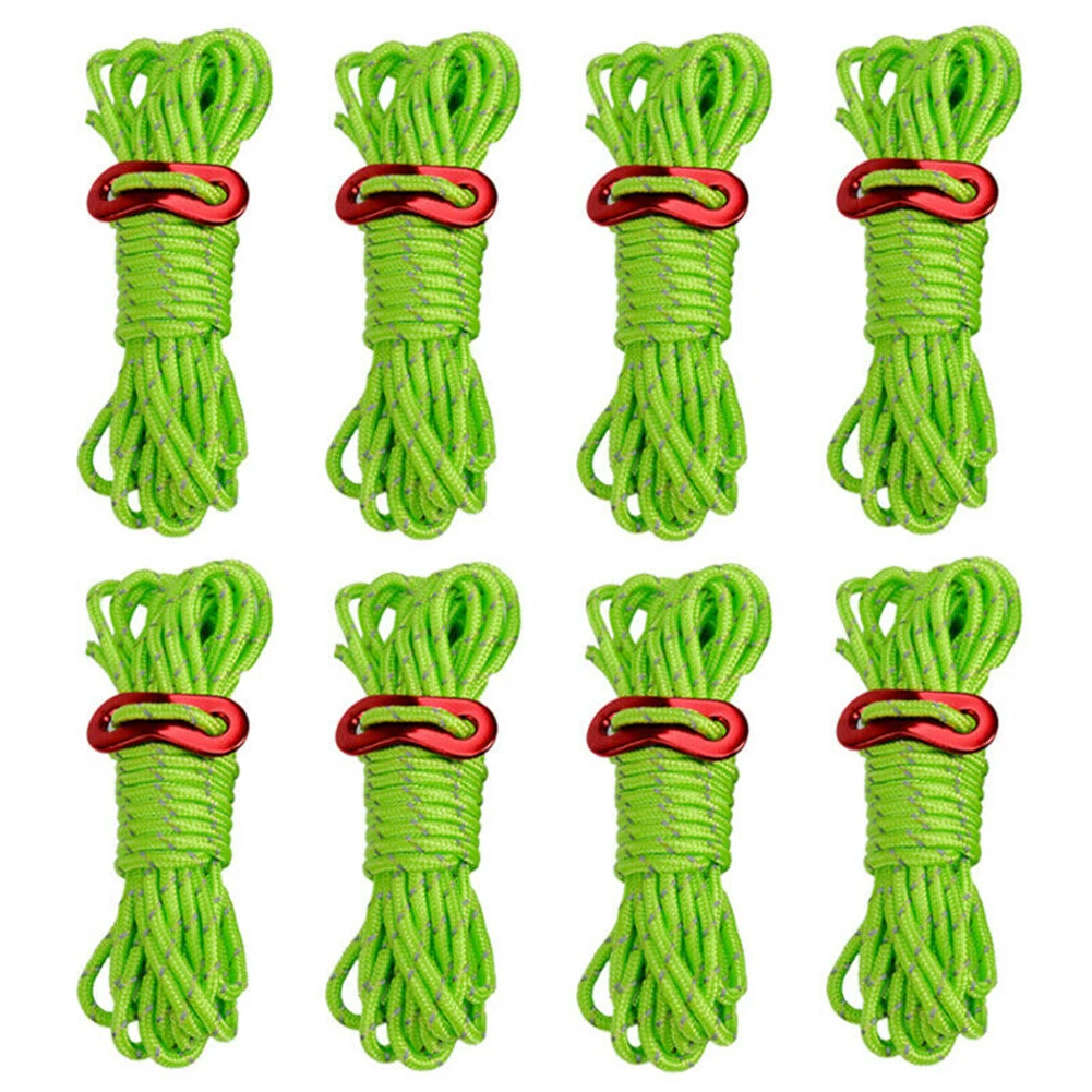 

8Pcs Guy Rope Reflective 4m Cord Lines Reflective Wind Rope With Buckle Outdoor Camping Canopy Tent Pull Rope Survival Paracord