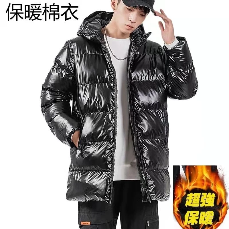 men clothing silver shiny cotton coat Man jacket winter thick coat plus fat large size medium and long hooded jackets