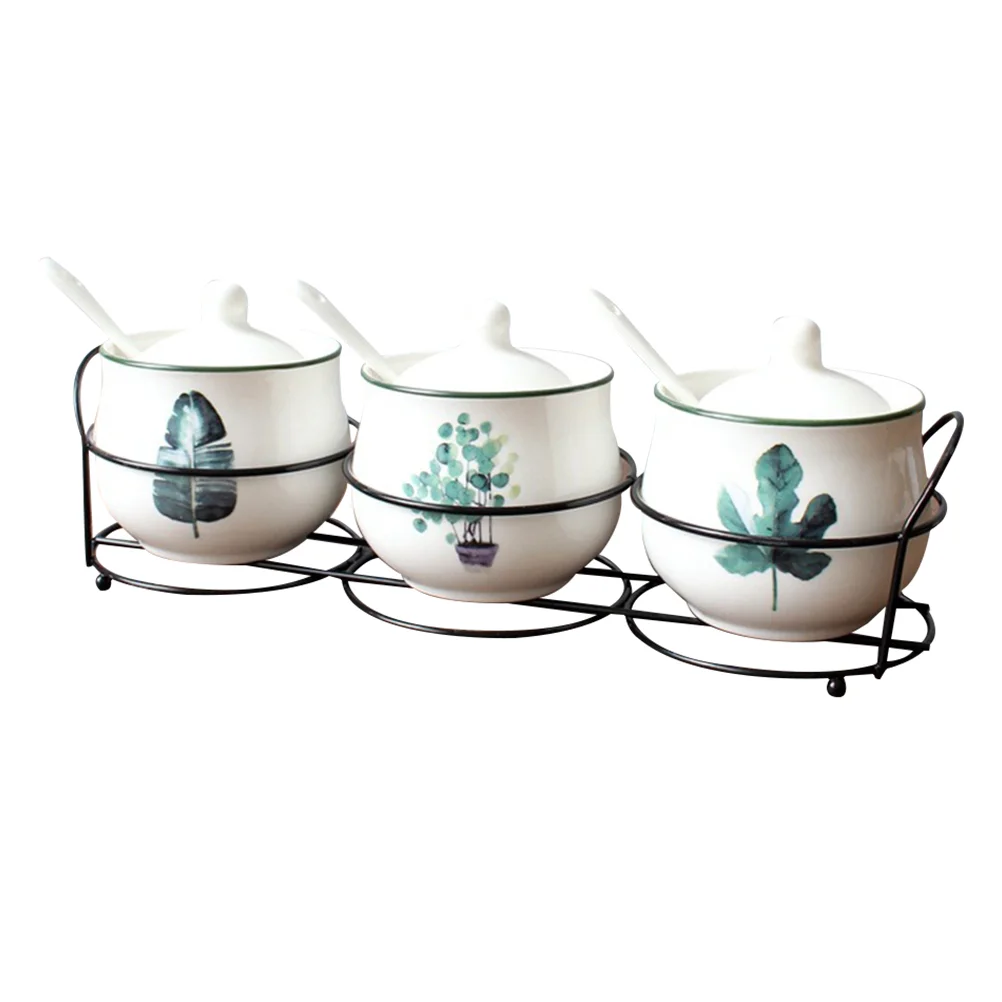 

1 set of Ceramic Seasoning Jar Condiment Canister with Lid Kitchen Supply