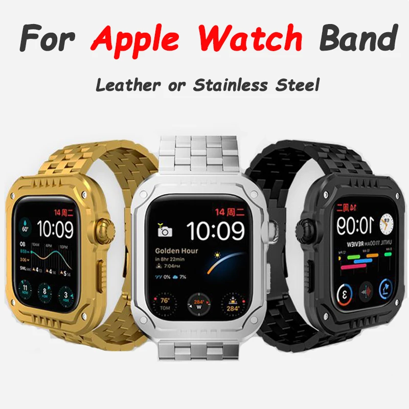 

Ремешок кожаный для Apple watch Band 40 мм, браслет из нержавеющей стали для iwatch series 6 5 4 SE 44 мм, роскошный браслет